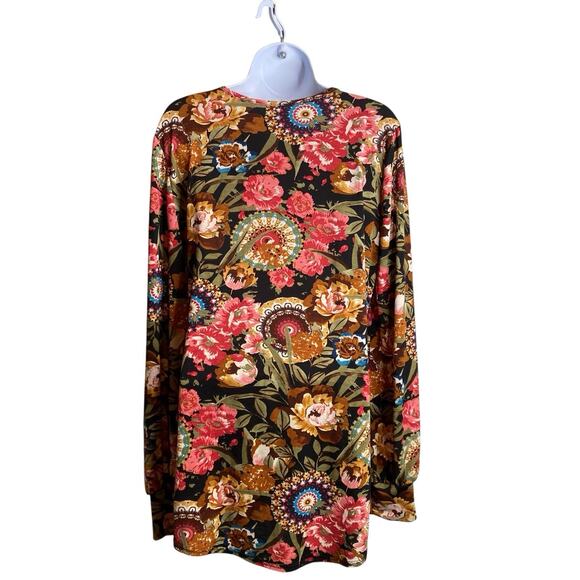 Acting Pro Women's Floral Medallion Print Long Sleeve Top Size 2X Retro Mod Boho - Picture 2 of 9
